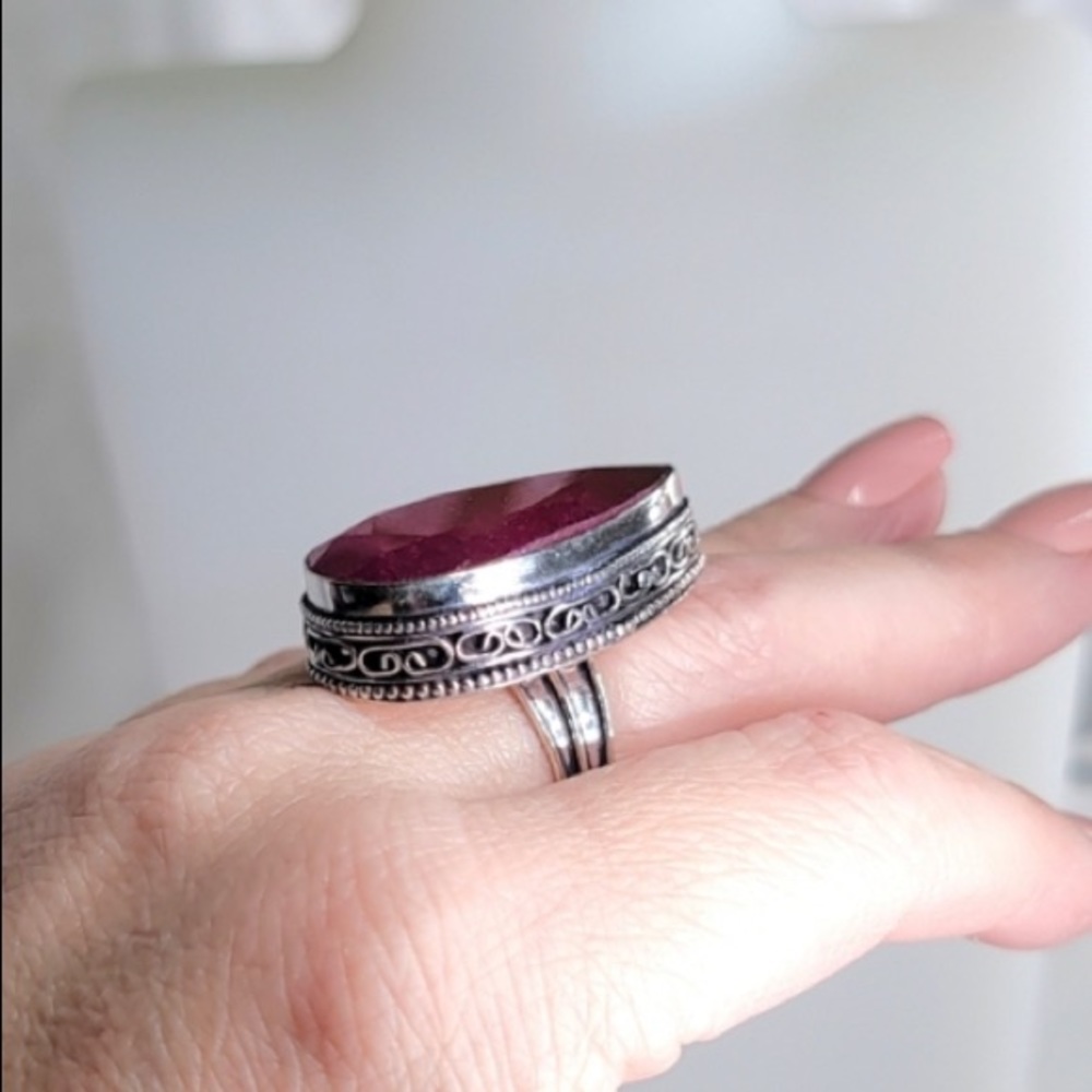 New Mozambique Ruby Silver Ring Gemstone Filigree… - image 6